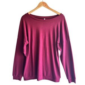 Jinkesi Shirt Burgundy Long Sleeve Casual  Top‎ Relaxed Fit Pullover Large NWT